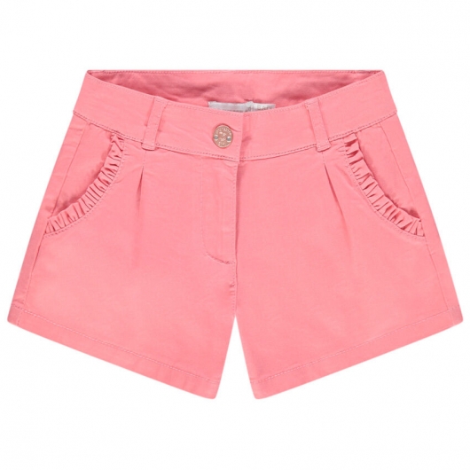 Plain cotton satin shorts with ruffled pockets